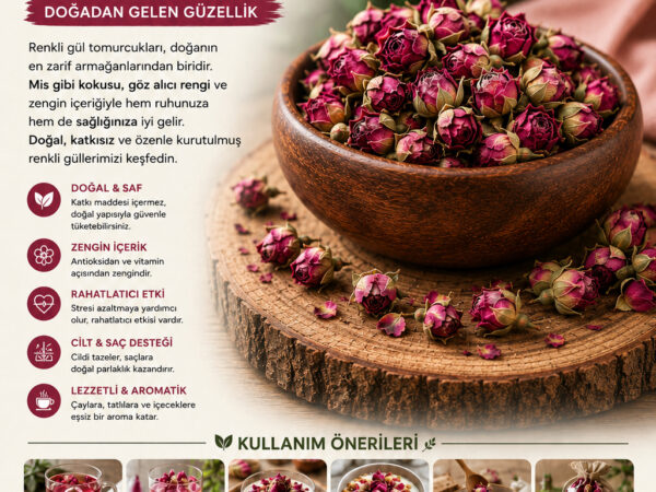 Doğal Renkli Gül Kurusu Gül Tomurcuğu Bitki Çayı