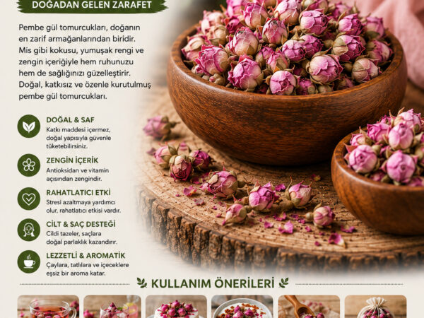 Pembe Gül Kurusu %100 Doğal Gül Tomurcuğu Bitki Çayı